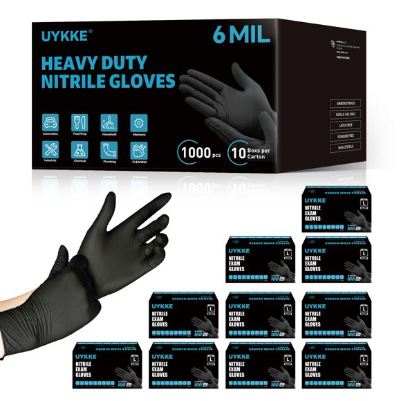 Guantes desechables de nitrilo UYKKE negros XL de 6 mil de grosor