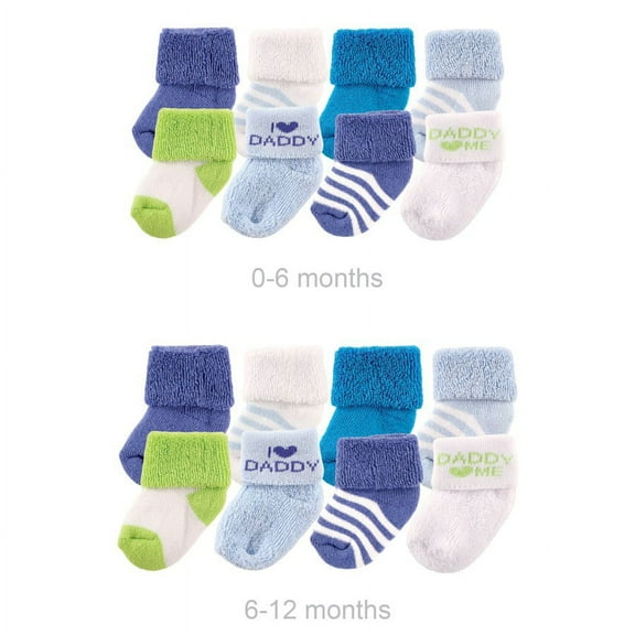 Luvable Friends Infant Boy Grow with Me Cotton Terry Socks, Blue Dad, 0-6 and 6-12 Months
