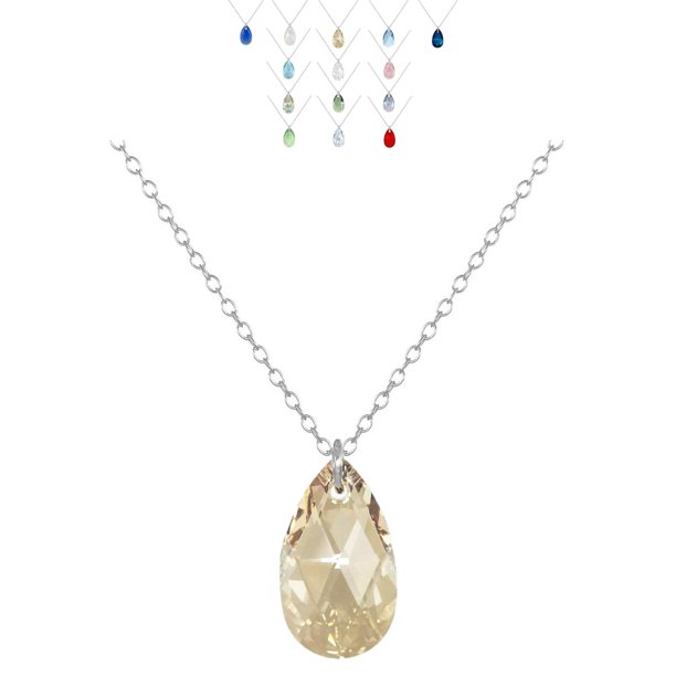 Austrian Crystal 16mm Teardrop Sterling Silver Necklace 18 Inch