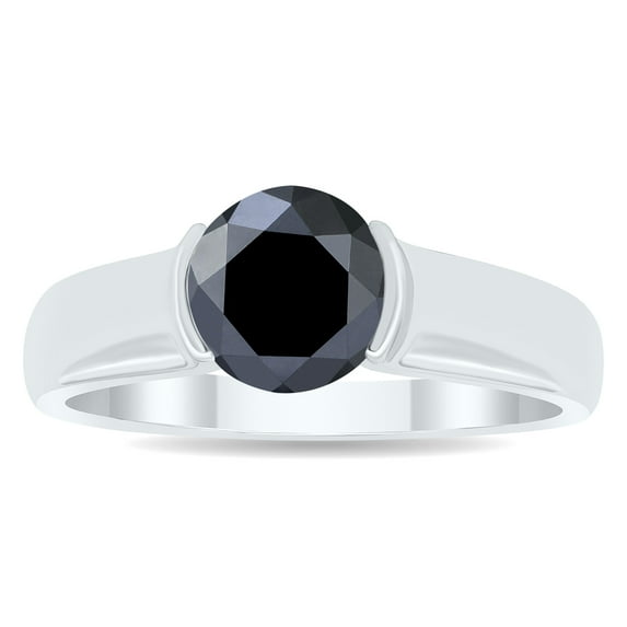 SZUL Women's 1 1/2 Carat Half Bezel Black Diamond Solitaire Ring in 10K White Gold