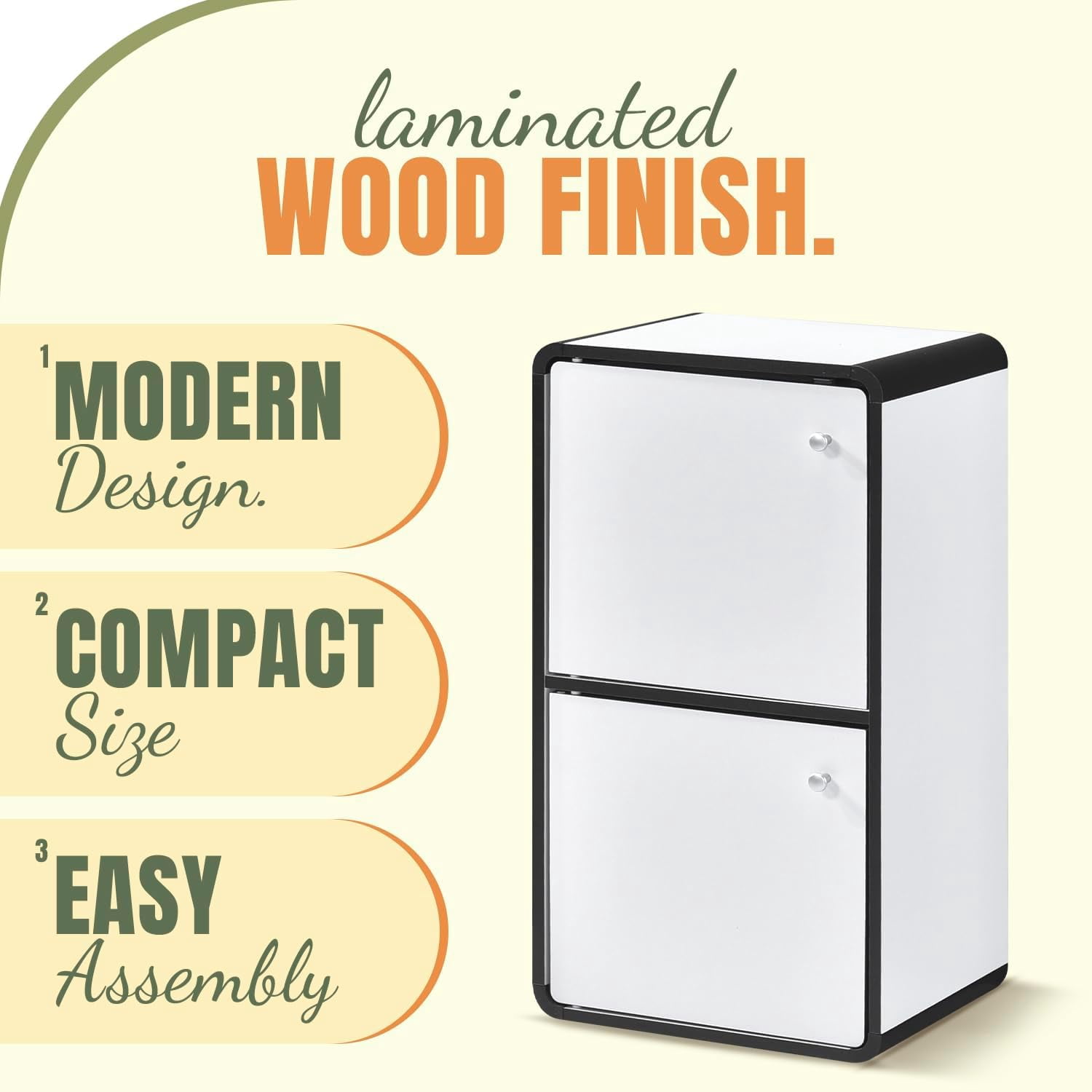 Dothan Wood 2-Cubed Closed Bookcase - Storage Shelf Organizer Bookshelf (White)