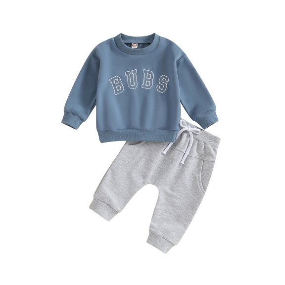 Bagilaanoe 2PCS Toddler Baby Boy Long Pants Set Letter Print Long Sleeve Sweatshirt Tops   Drawstring Sweatpants 6M 12M 18M 24M 3T Kids Casual Sweatsuits