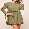 thumbnail image 4 of Solid Color Loose Ruffle Party Mini Dress for Women with Long Sleeves, 4 of 7