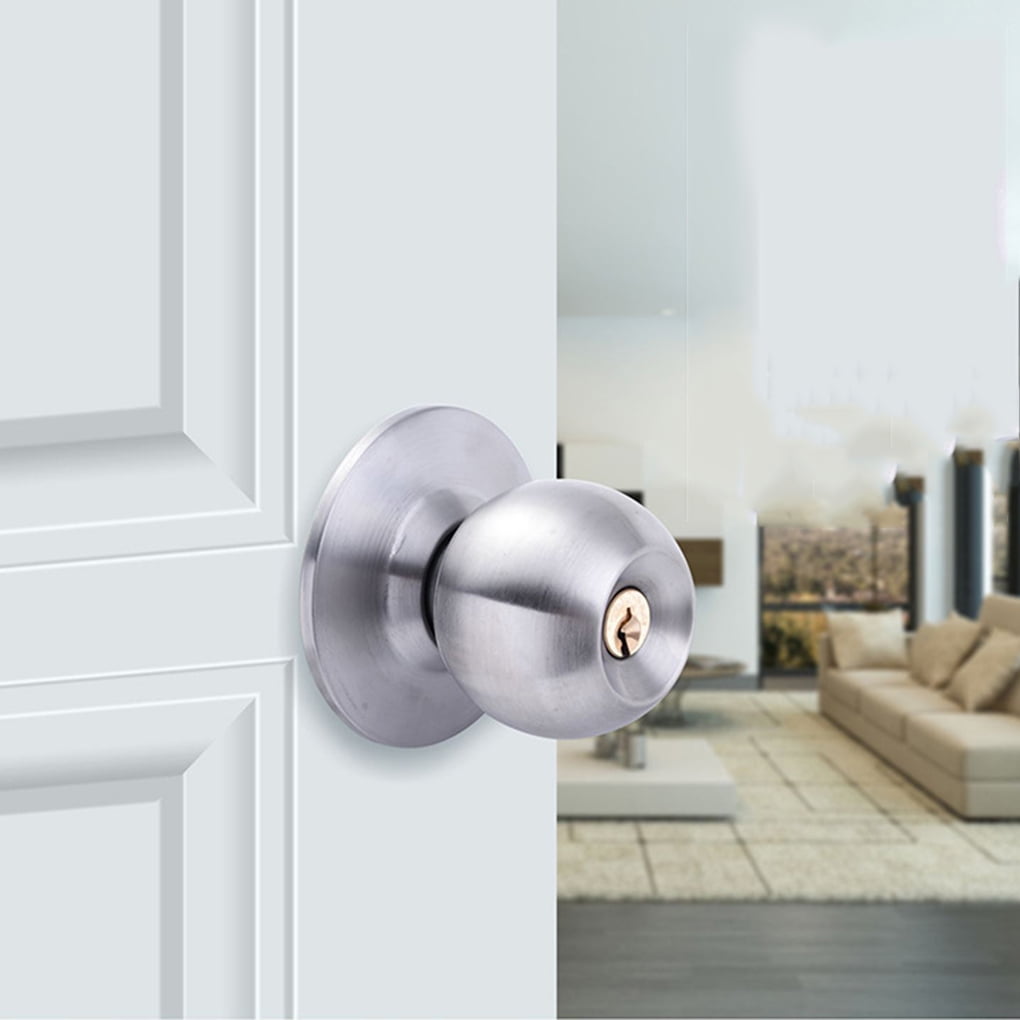 Poignées de Porte Rondes Serrure en Acier Inoxydable Chambre Salon Salle de Bain Entrée Serrure avec Clé