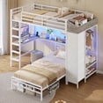 thumbnail image 3 of Bunk Bed with 75.6'' L-shaped Desk & Storage Hall Tree Twin Over Twin Gaming LED Loft Bed with Charger and work place White, 3 of 9
