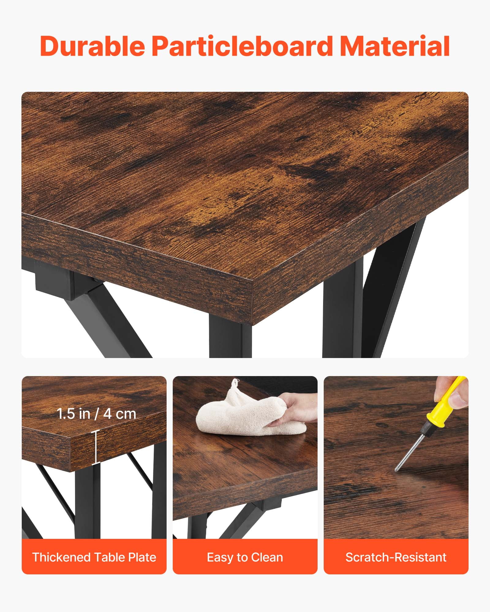 VEVOR Executive Desk 70.9 x 31.5 inch, Large Computer Desk PC Workstation for Home Office, Modern Simple Wood Laptop Study Writing Table Metal Frame Business Furniture, Rustic Brown and Black