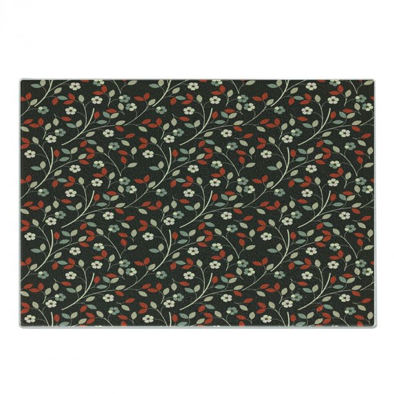Floral Cutting Board, Nostalgic Romantic Garden Pattern with Little Flowers and Leaves Traditional Look, Decorative Tempered Glass Cutting and Serving Board, Small Size, Multicolor, by Ambesonne