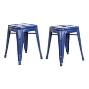 AmeriHome Loft Black 18" Metal Bar Stool, Blue, Set of 2