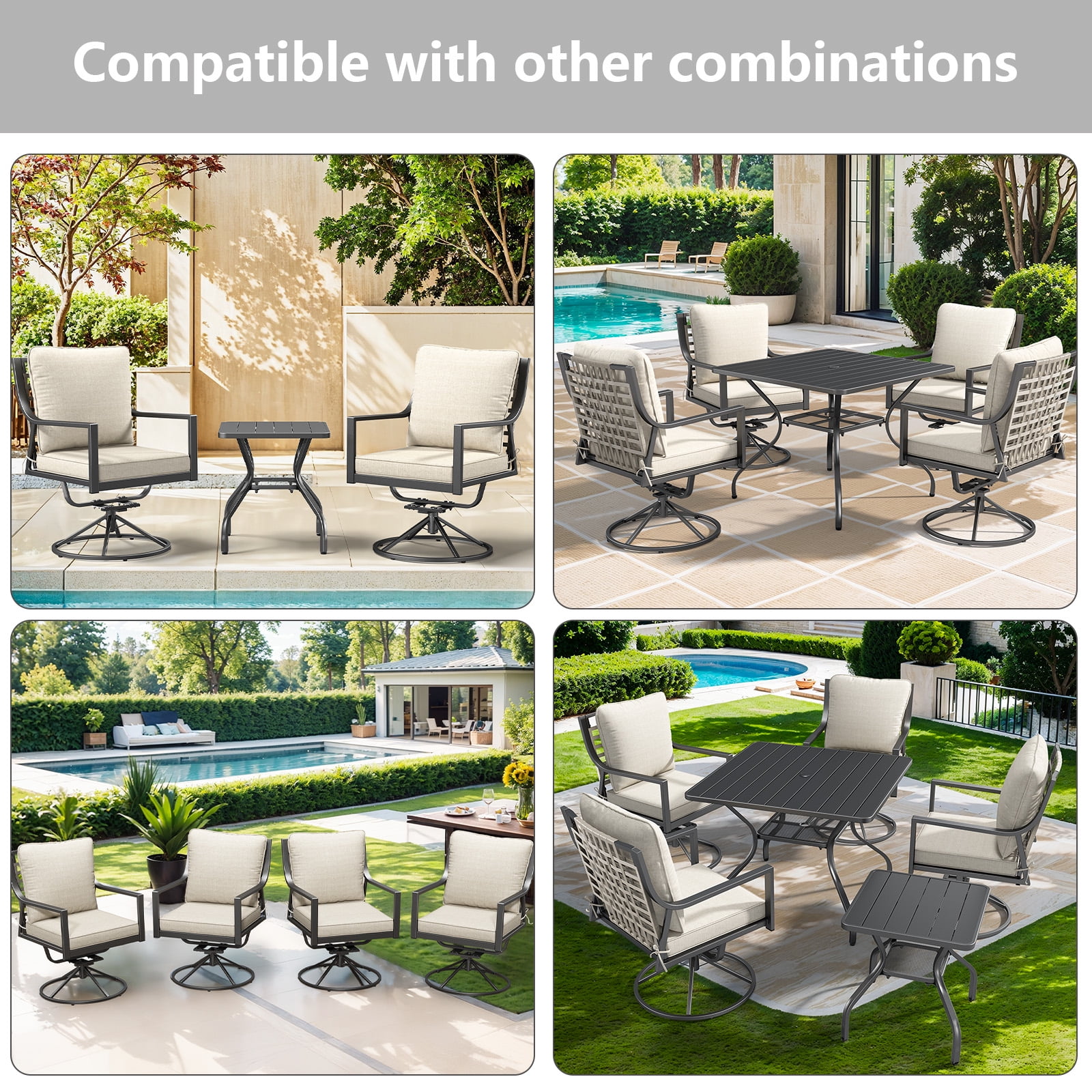 Gymojoy Patio Swivel Chairs Set of 2, Outdoor Dining Chairs High Back All Weather Outdoor Swivel Chairs with Metal Rocking Frame with Cushions for Lawn Garden Backyard Deck