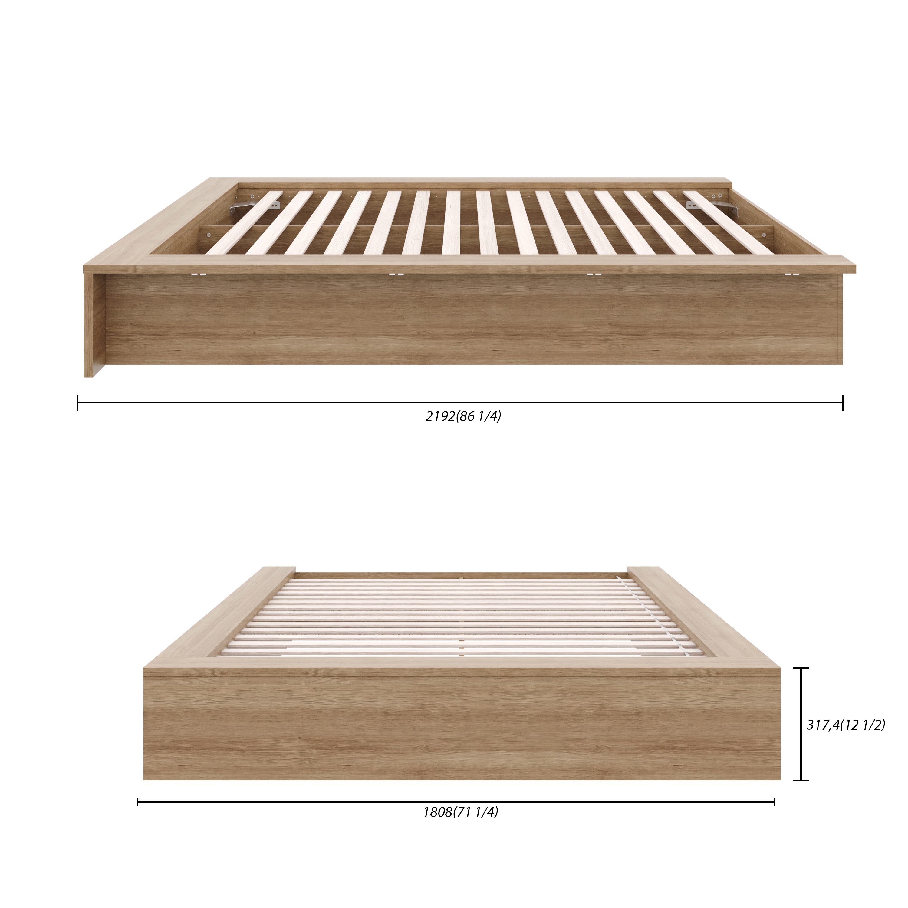 Nexera James Queen Size Platform Wood Bed Frame, Brown Oak