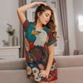 thumbnail image 3 of Picia Sunflower Bald Eagle Pattern Women’s Nightdress – Casual Short-sleeved Loose-Fit Sleepwear, Soft Cotton Short-Sleeve Sleep Shirt for Relaxation & Comfort, 3 of 6