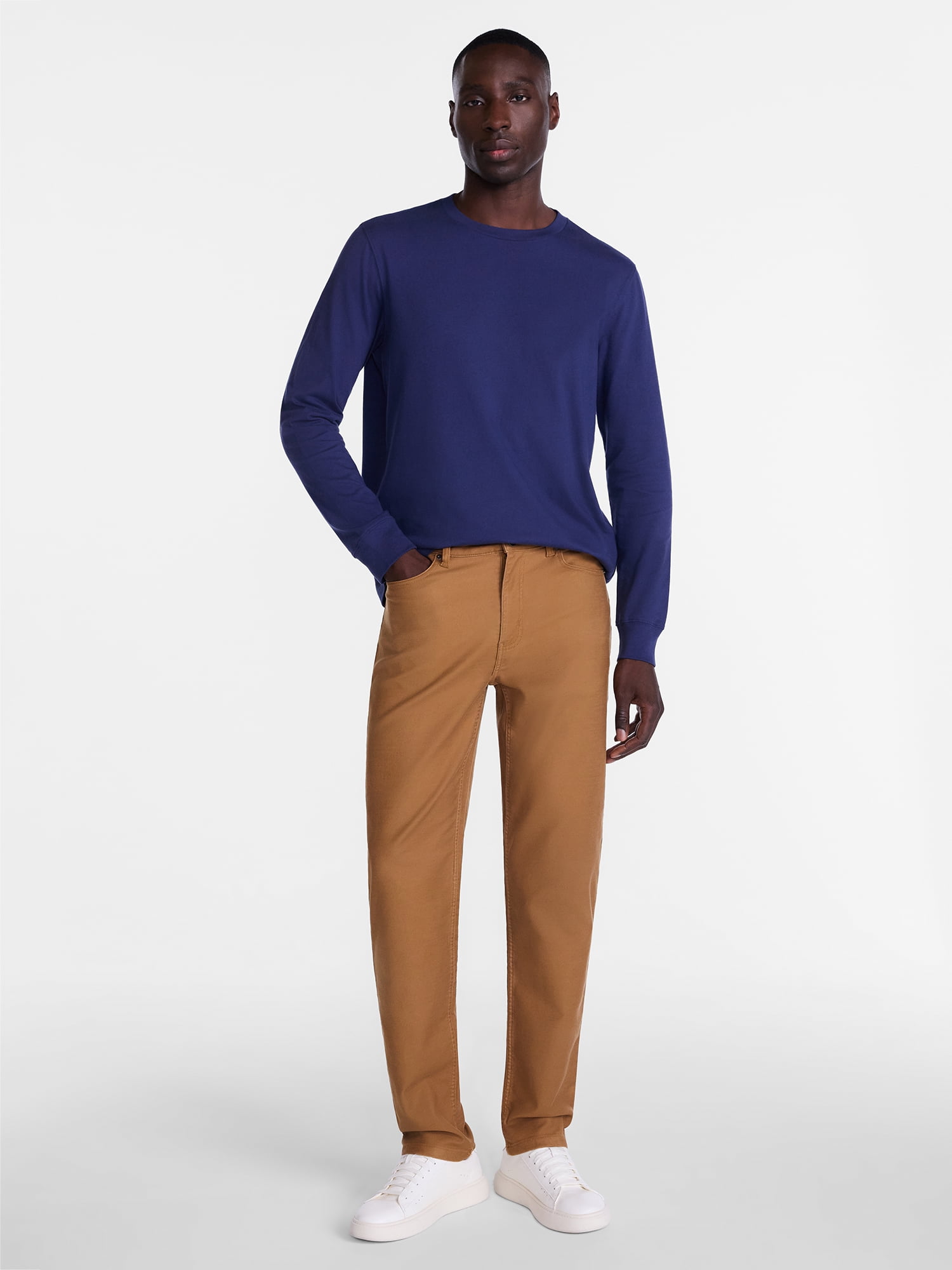 George Men's & Big Men's Cotton Crewneck T-Shirt with Long Sleeves, Size XS-3XL