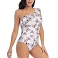 thumbnail image 3 of Zufioo Pink Butterflies (2) Print One-shoulder Ruffled One-piece Swimsuit, High Elastic Integrated Removable Chest Pad Swimsuit Suitable for Beach, Pool and Vacation-XX-Large, 3 of 6