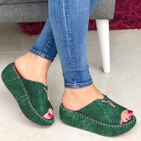 

Zpanxa Slippers for Women Spring and Summer Womens Thick-soled Fish Mouth Sandals and Slippers Flip Flops for Women Green 35