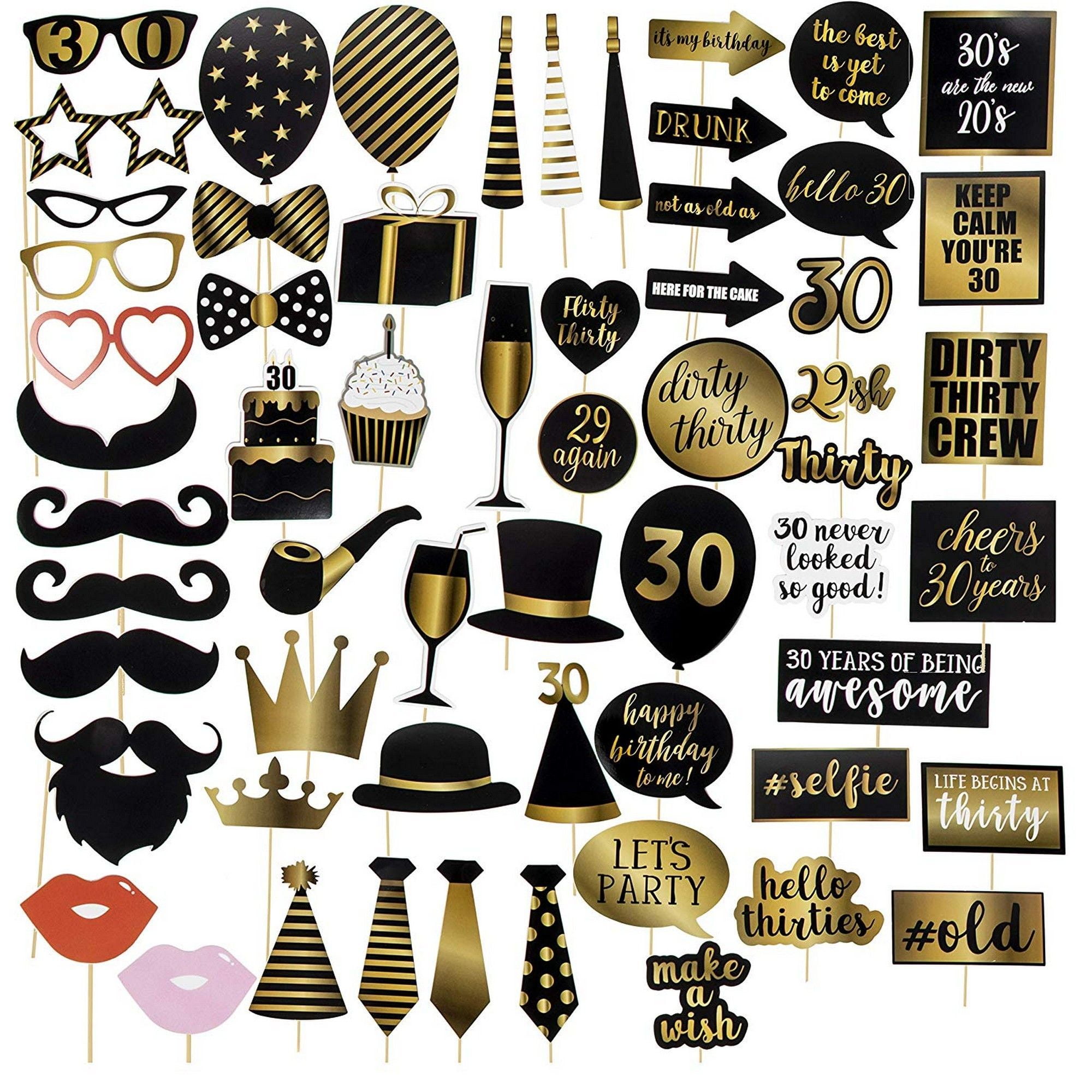 30th Birthday Photo Booth Props 60 Pack Birthday Party Supplies