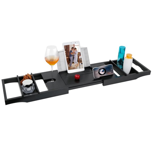 Crafted Bath Tray Table Extendable Reading Rack Bathtub Caddy Tray by