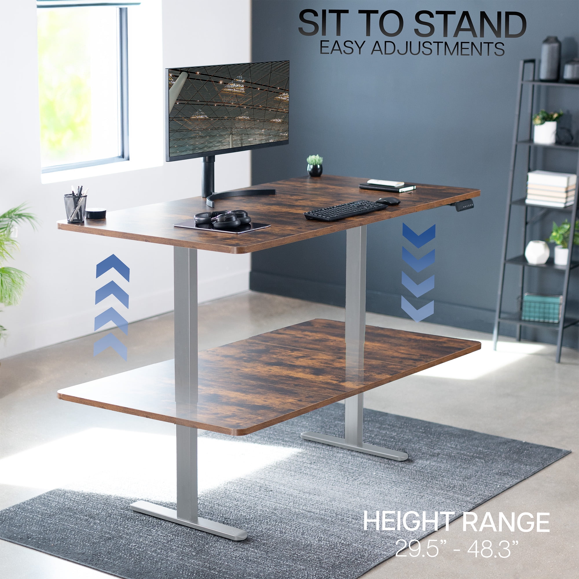 VIVO Electric Dual Motor 71” x 36” Standing Desk, Vintage Brown Top, Gray Frame