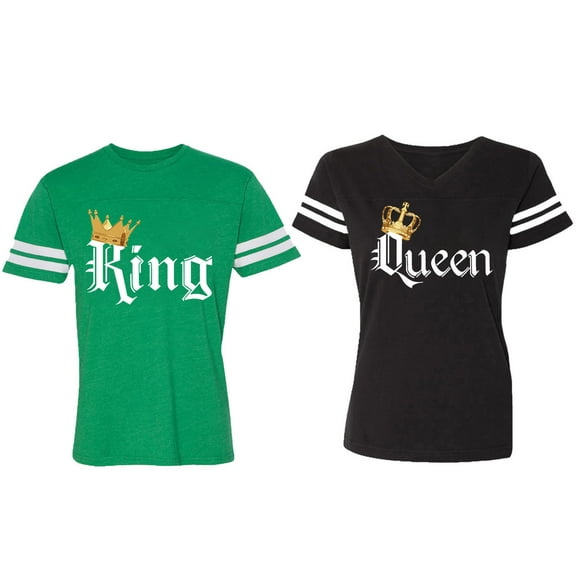 King & Queen Color Matching Couple Cotton Jerseys (Men Green / Women Black) (Men S / Women S)