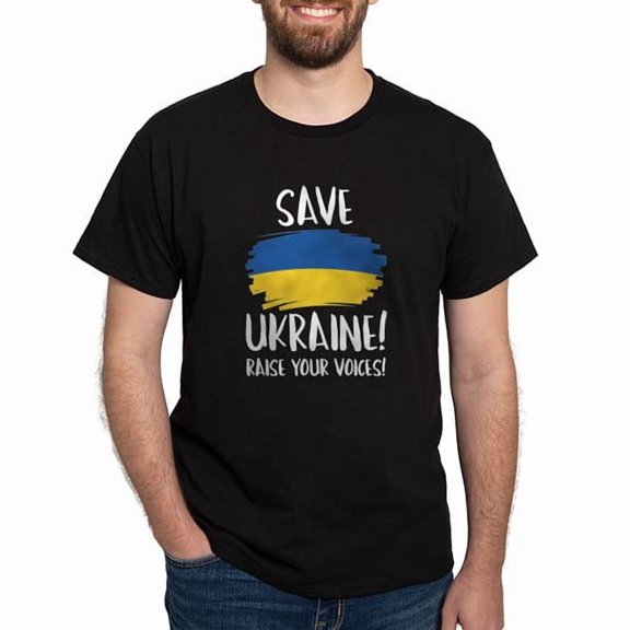 CafePress - Save Ukraine Raise Your Voices Dark T Shirt - Men's Classic Cotton T-Shirts