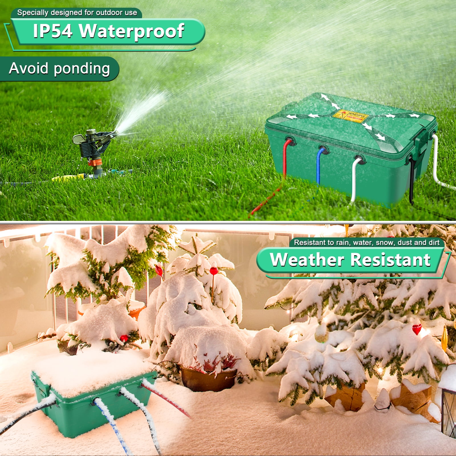 Greencycle IP54 Waterproof Electrical Box, Outdoor Weatherproof Plug Cover (12.5x8.5x5In),Extension Cord Cover for Timer, Extension Cord, Power Strip, String Light, Green,5PK