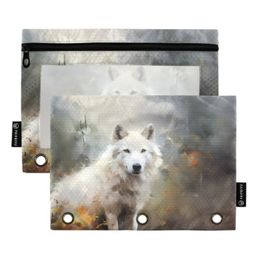 2 Pack Pencil Pouch for 3 Ring Binder Zipper Pencil Case Wolf on Fire Clear Window Pencil Bag Organizers