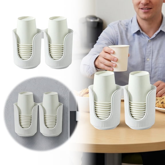 Dual Slot Ceramic Bathroom Cup Dispenser with Stylish Vertical Stripes - Disposable Mouthwash Cup Holder Single Slot Holds 8-9oz Paper Cups for Rinsing Cups on Bathroom Vanity Countertops (White2)