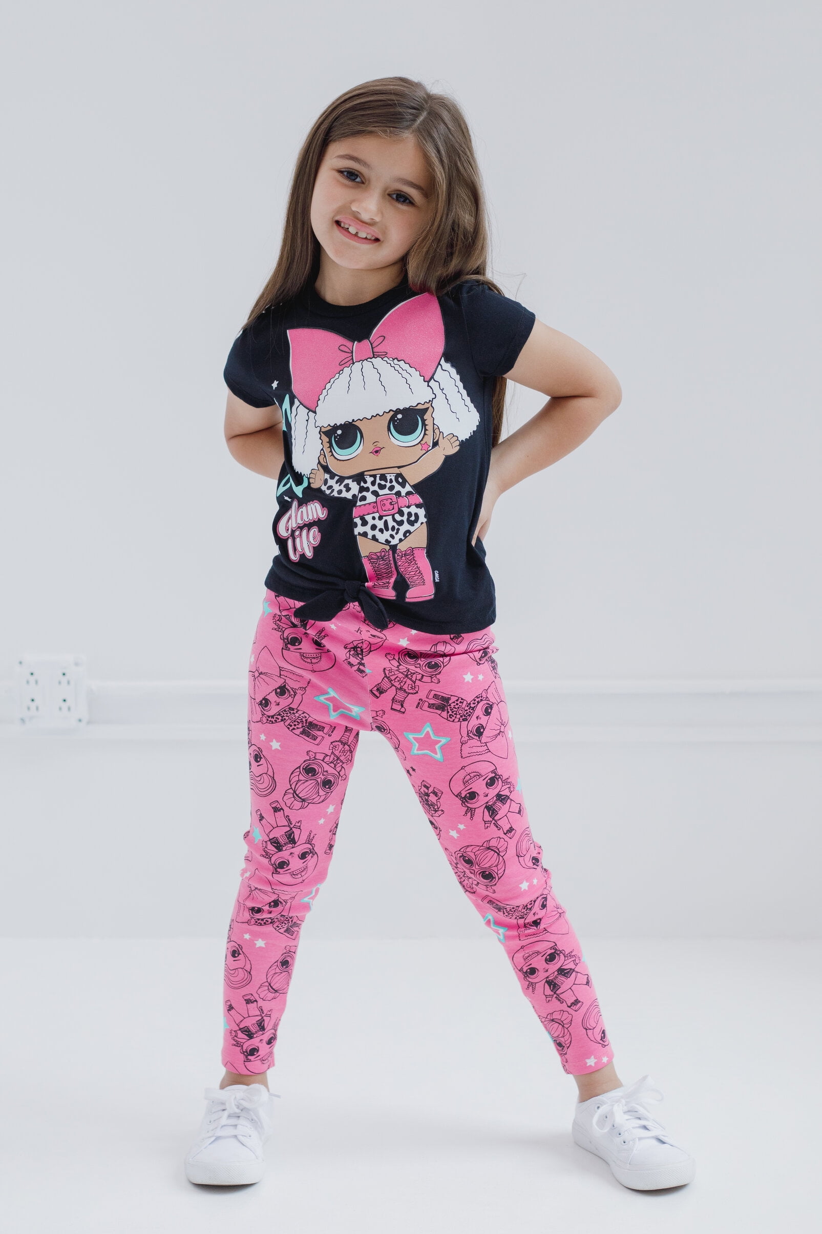 L.O.L. SURPRISE! 2pcs Kid Girl Letter Graphic Print Short-sleeve Tee and Allover Print Leggings Set