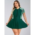 thumbnail image 3 of Sxiwei Woman Plus Size Swimwear Short Sleeve Zip Neck One Piece Swimdress Rash Guard Bathing Suits Green 5XL, 3 of 7