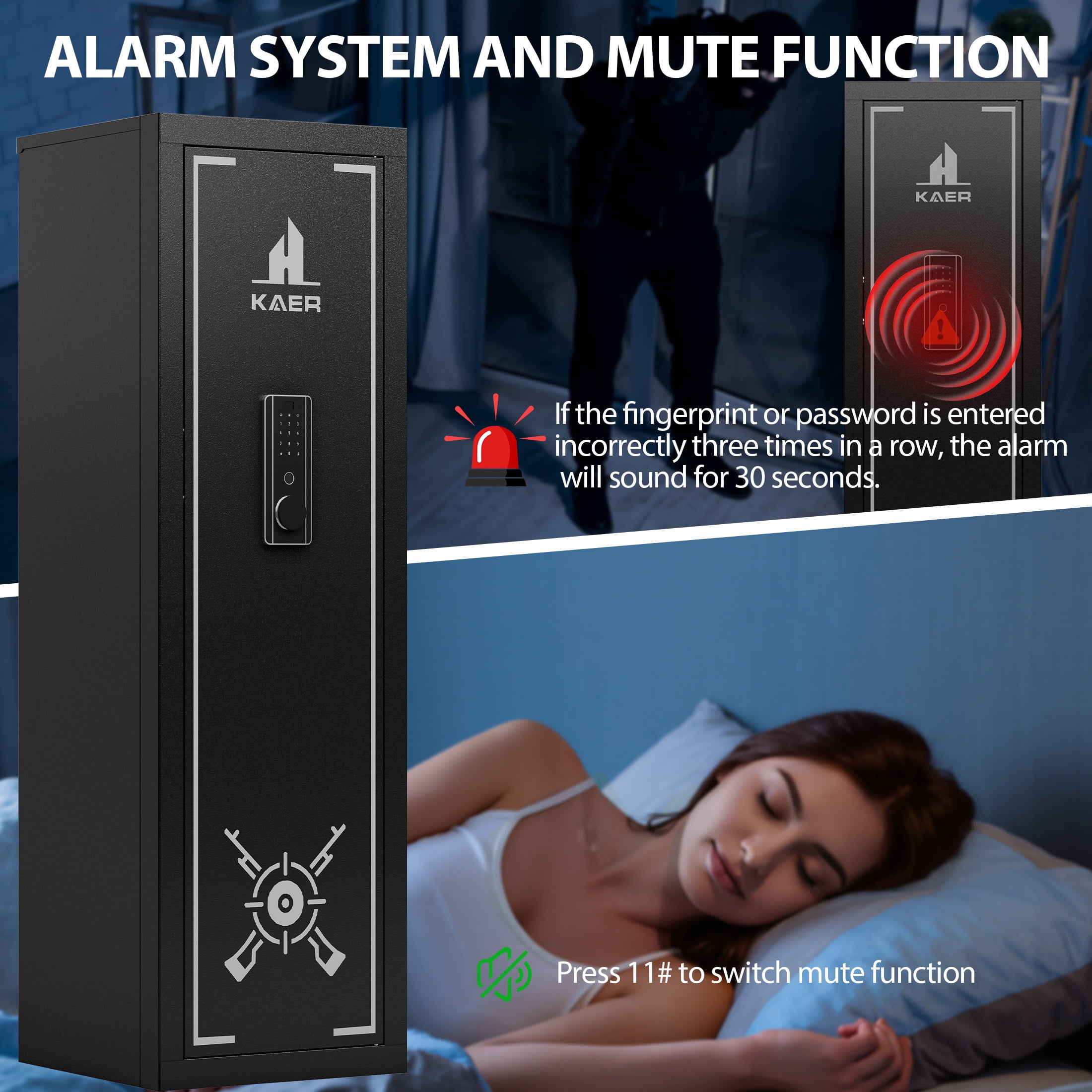 KAER 10-12 Gun Safe, Fingerprint Gun Safe for Rifle and Pistol, Quick Access Biometric Gun Cabinet with Removable Shelf and Rifle Rack Unassembled