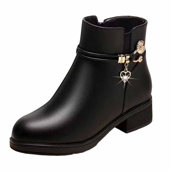 Ankle Boots Winter Shoes Women Ankle Boots Stylish Winter Fashion Glitter Short Mid Heel Leather Booties for Comfort