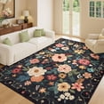 thumbnail image 2 of 5x7 Area Rug, Floral Design, Lightweight Non Slip Washable, Indoor Low Pile & Non-Shedding Boho Rug for Bedroom, Living Room, Dining Room, Black, 2 of 9