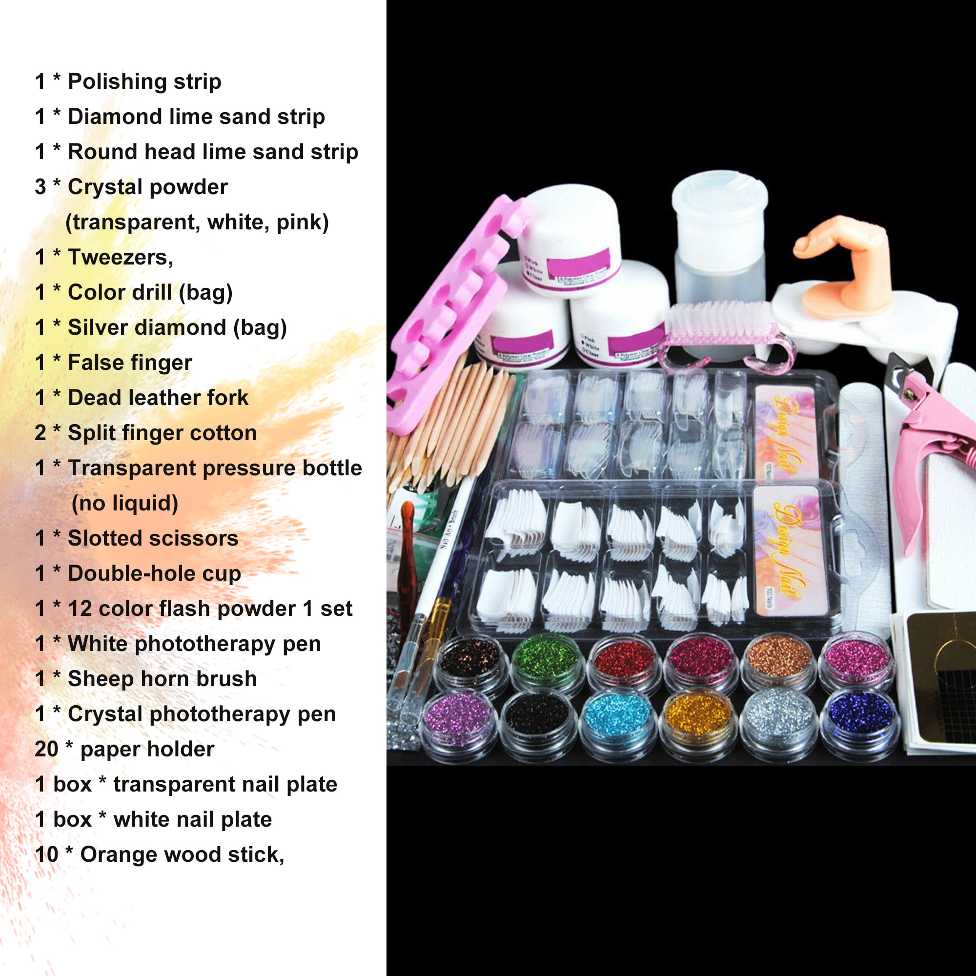 DODOING Nail Kit Set Professional Acrylic with Everything, Glitter Acrylic Powder Kit Nail Art Tips Nail Art Decoration, Acrylic Nail Brush And Manicure Tools For Acrylic Nail Starter