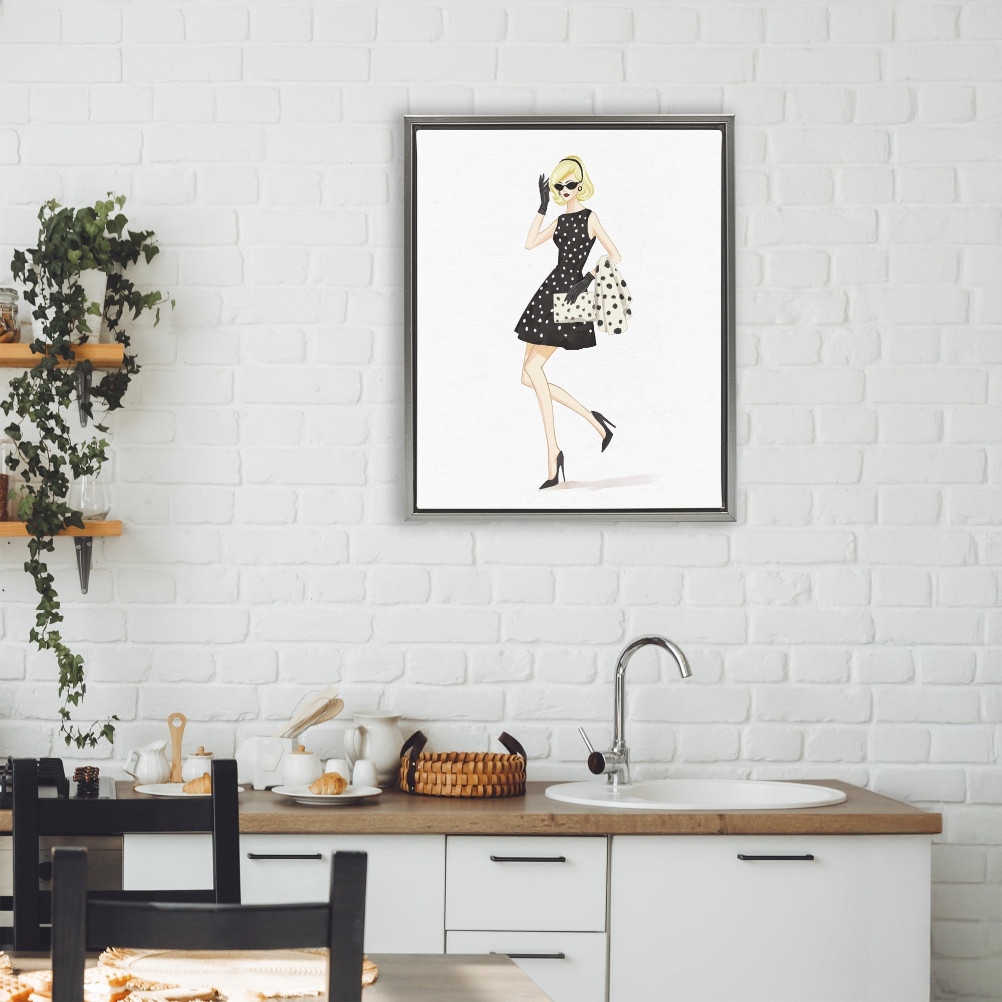 Stupell Industries Retro Trend Polka Dots Gray Framed Floater Canvas Wall Art, design by Ziwei Li