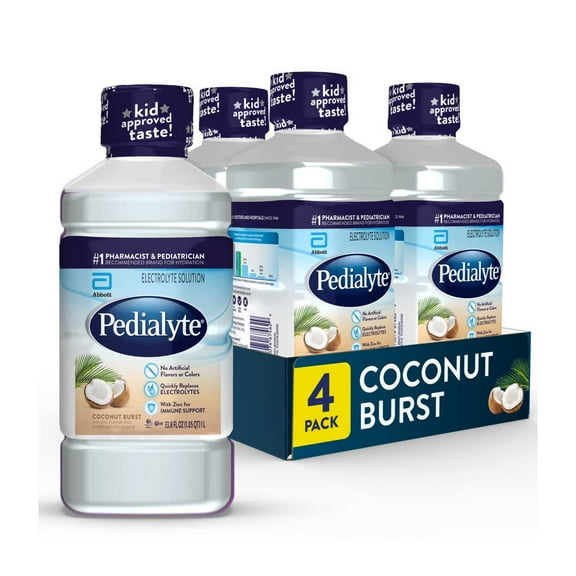 Pedialyte Electrolyte Drink, For Kids & Adults, Coconut Burst, 1 Liter, Pack of 4