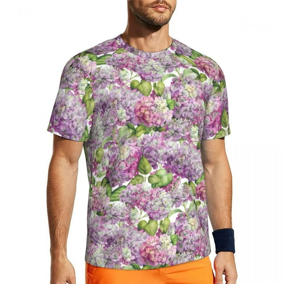 T Shirt For Men Hydrangea Floral Sports T-Shirt Summer Pink Lavender Print Retro Popular Tshirt For