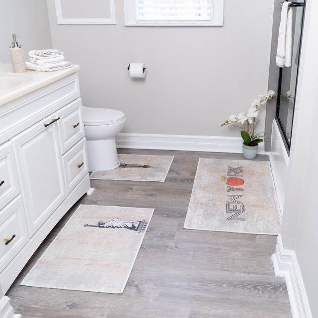 the US States Design 3 Piece Bathroom Rugs Set - Non-Slip Ultra Thin Bath Rugs for Bathroom Floor - Washable Cotton Bathroom Mats Set