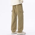 thumbnail image 4 of Qgtaibl Mens Baggy Khaki Pants Drawstring Elastic Waist Wide Leg Pant Streetwear Trendy Cargo Pockets Outdoor Hiking Pant XXL, 4 of 6