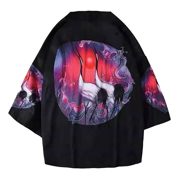 Fashion Men'S Kimono Cardigan Oversize Shirts Popular Pattern Printed Shirt Taoist Gown Top