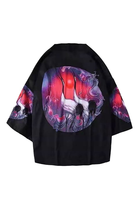 Fashion Men'S Kimono Cardigan Oversize Shirts Popular Pattern Printed Shirt Taoist Gown Top