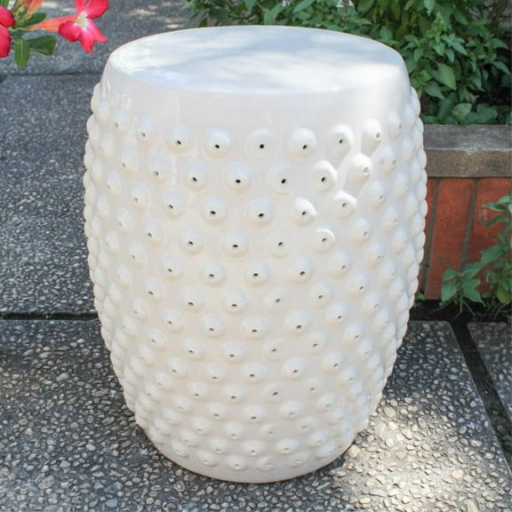International Caravan Perforated Antique White Drum Ceramic Garden Stool