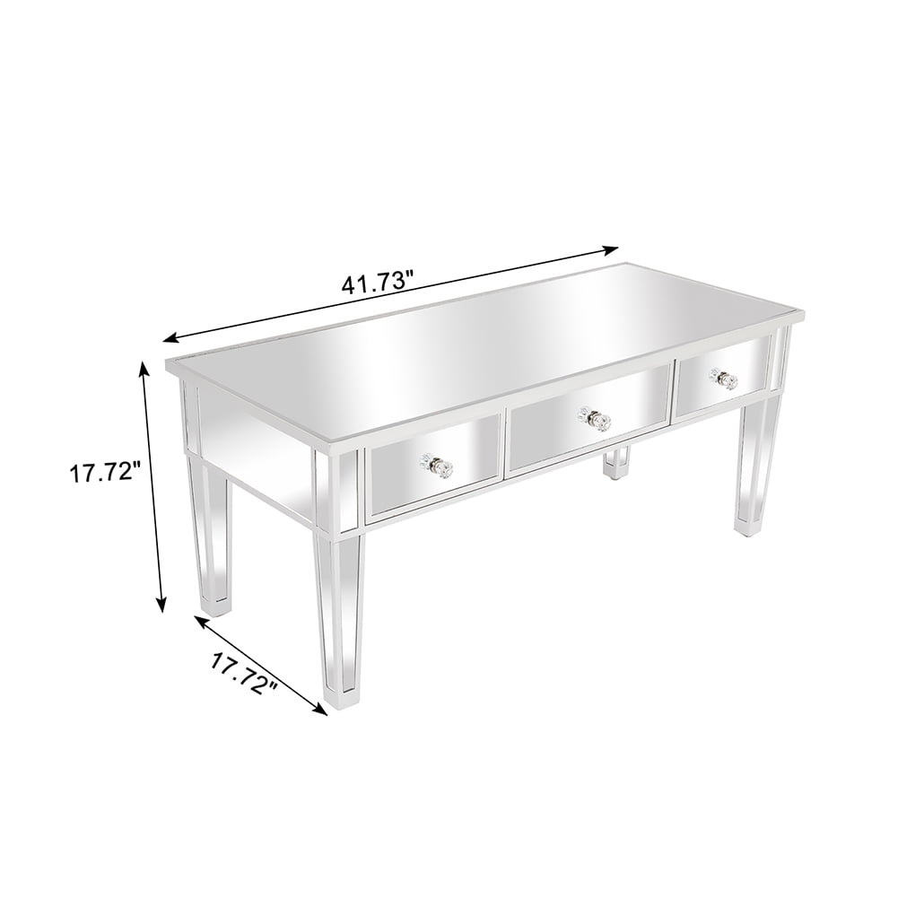 Kepooman Mirror Artificial Wood Coffee Table with 3 Drawers, Mirror Console Table for Living Room, Mirror Silver Kepooman Mirror Artificial Wood Coffee Table with 3 Drawers, Mirror Console Table for Living Room, Mirror Silver