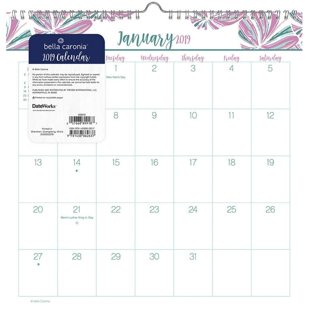2019 Lotus Temple Spiral Wall Calendar