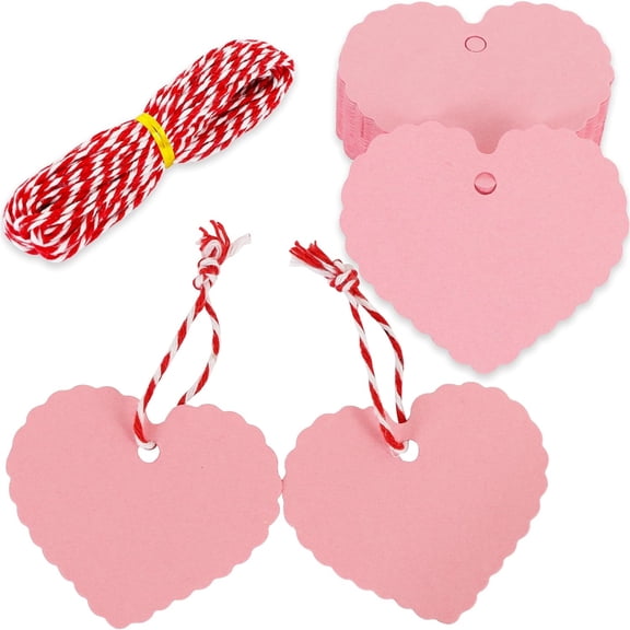 -100PCS Mother's Day Gift Tags,Pink Heart Shaped Hanging Labels, Bulk Bank Paper Tags with Strings for Bags, Gift Wrapping, DIY Crafts Mother's Day Party Favor Supplies