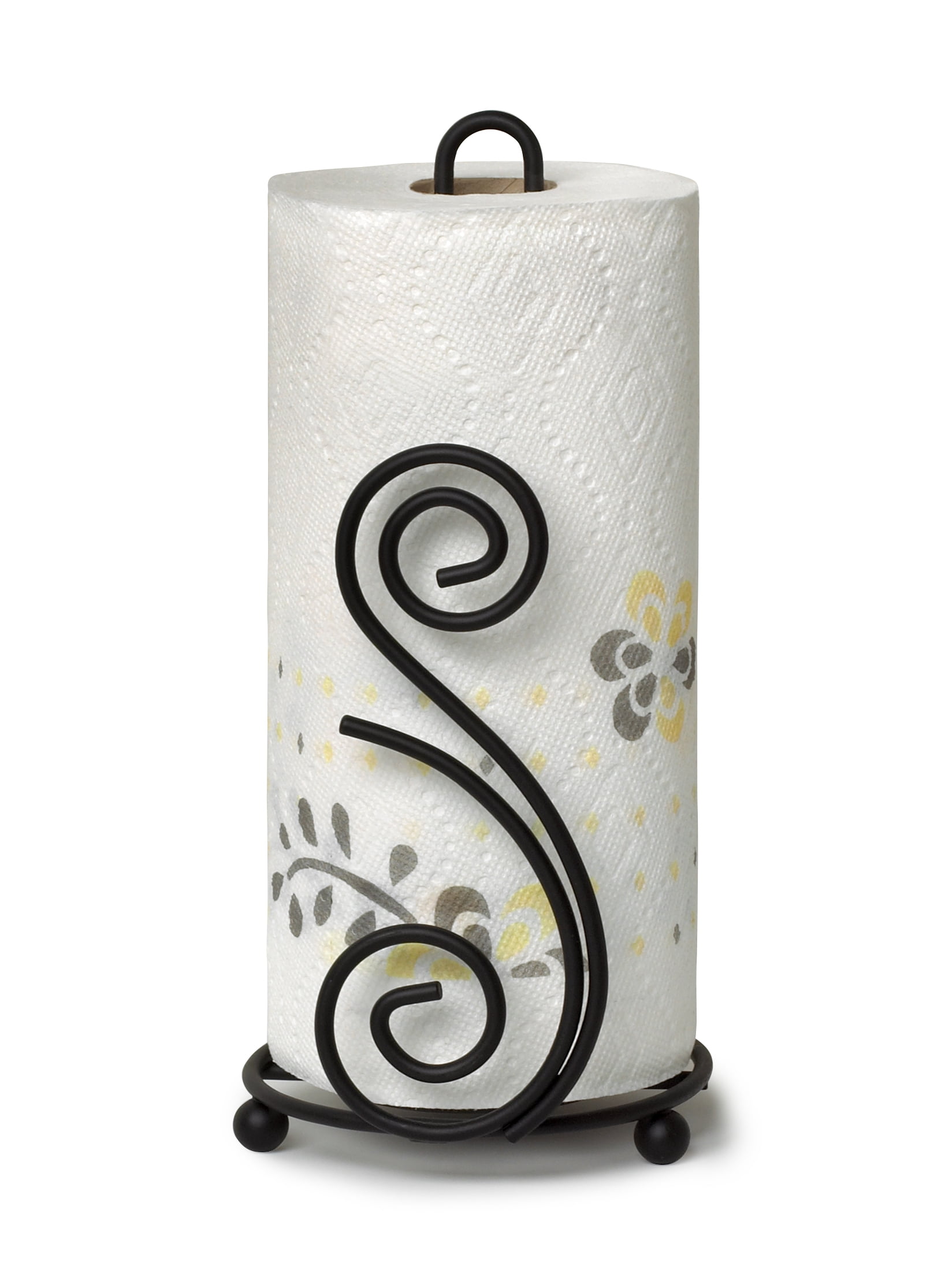 Elevated Paper Towel Holder Metal Stand with Handle Scroll Deco Design  Counter