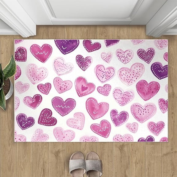 Purple Love Rugs for Bedroom, Watercolor Area Rugs for Living Room, Nursery Carpet, Kids Washable Mat, Watercolor Home Decor & Gifts-1x2ft