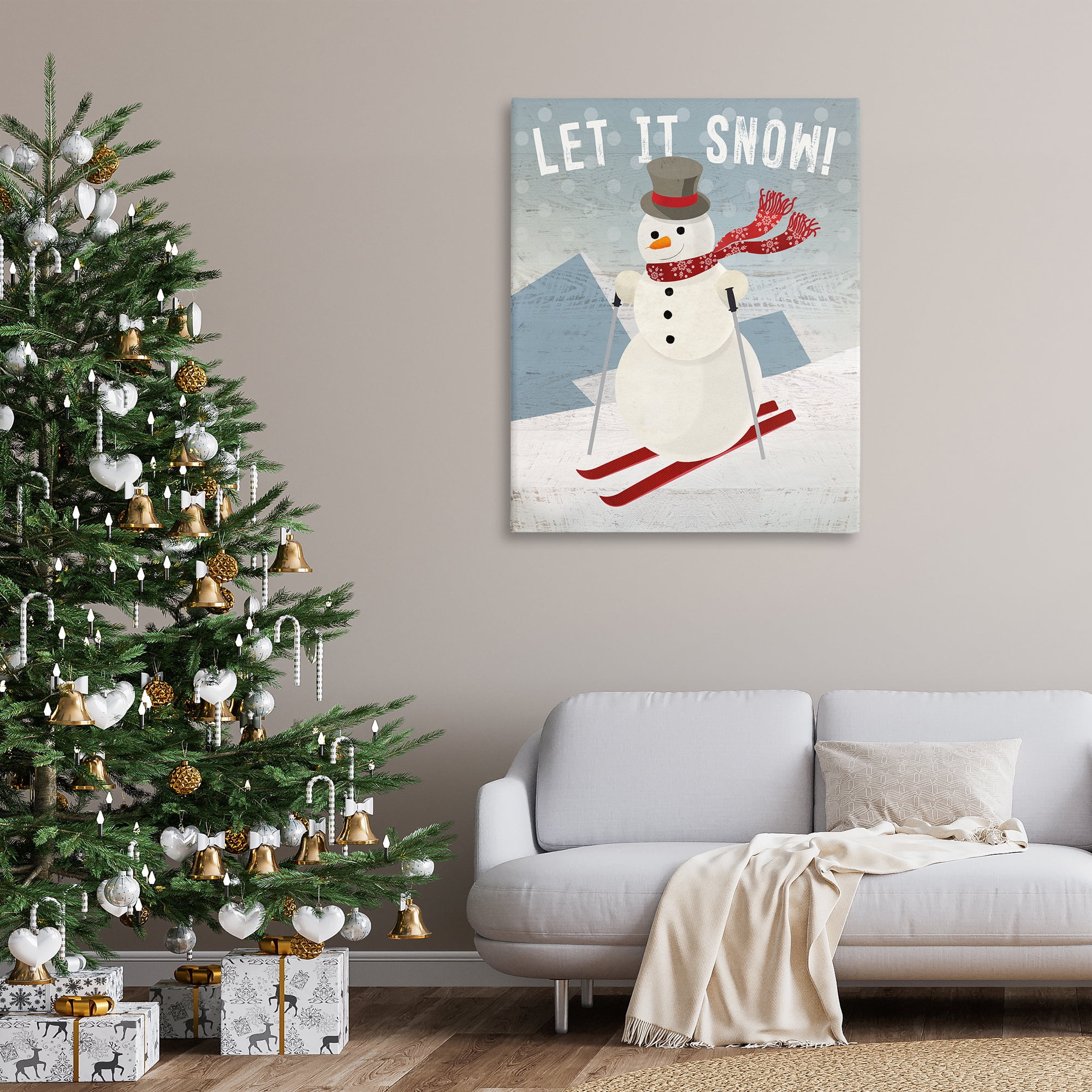 Stupell Industries Skiing Snowman on Slopes Holiday Painting Gallery Wrapped Canvas Art Prints Wall Art, 36 x 48
