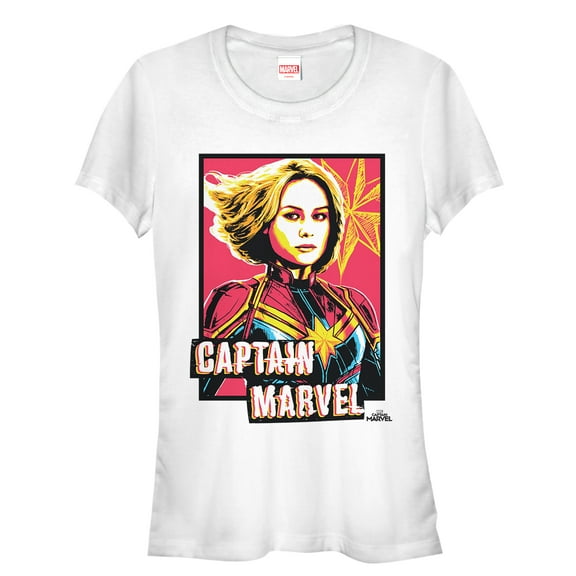 Junior's Marvel Captain Marvel Artistic Portrait Graphic Tee White Large