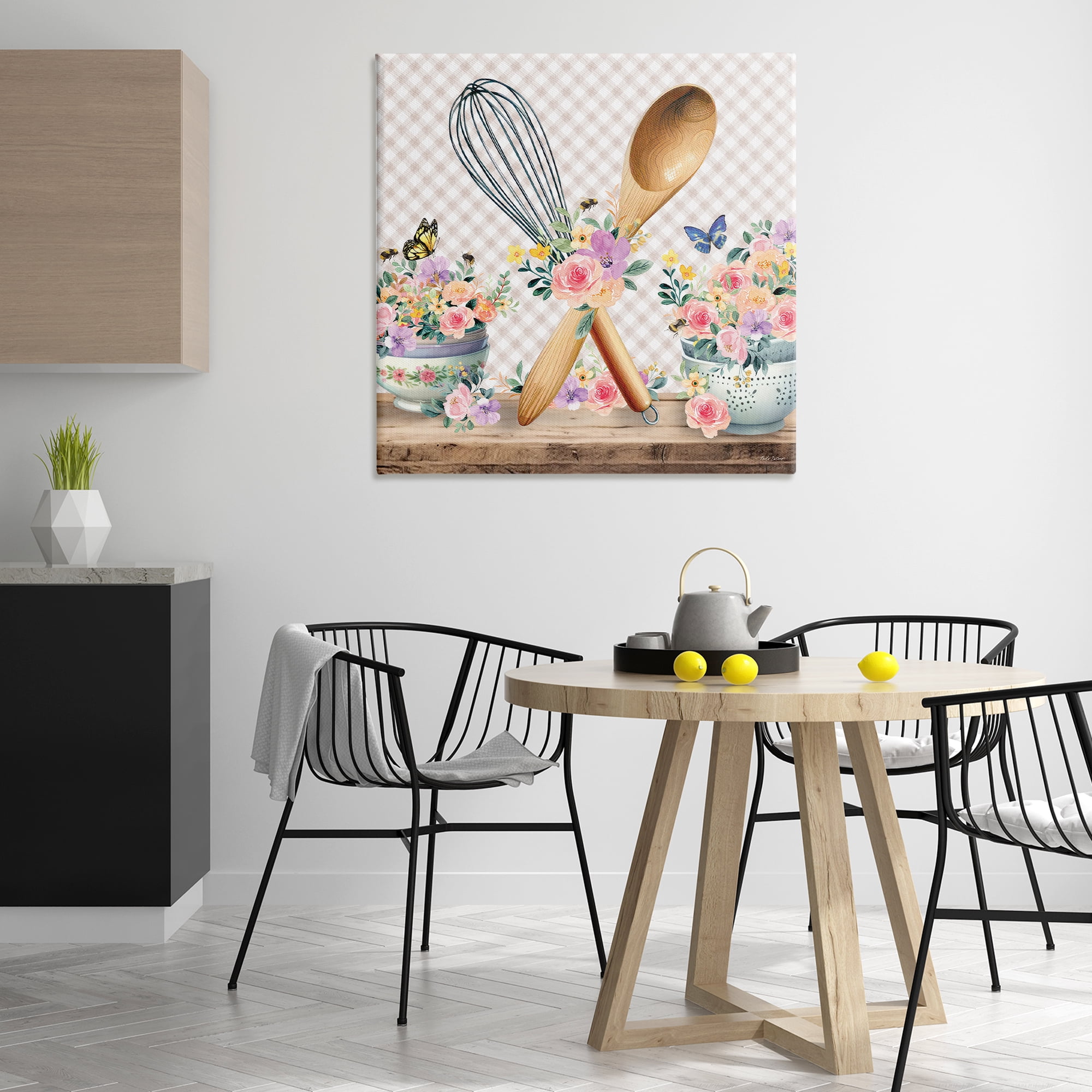 Stupell Industries Crossed Utensils on Gingham Food & Beverage Painting Wrapped Canvas Art Print Wall Art, 36 x 36
