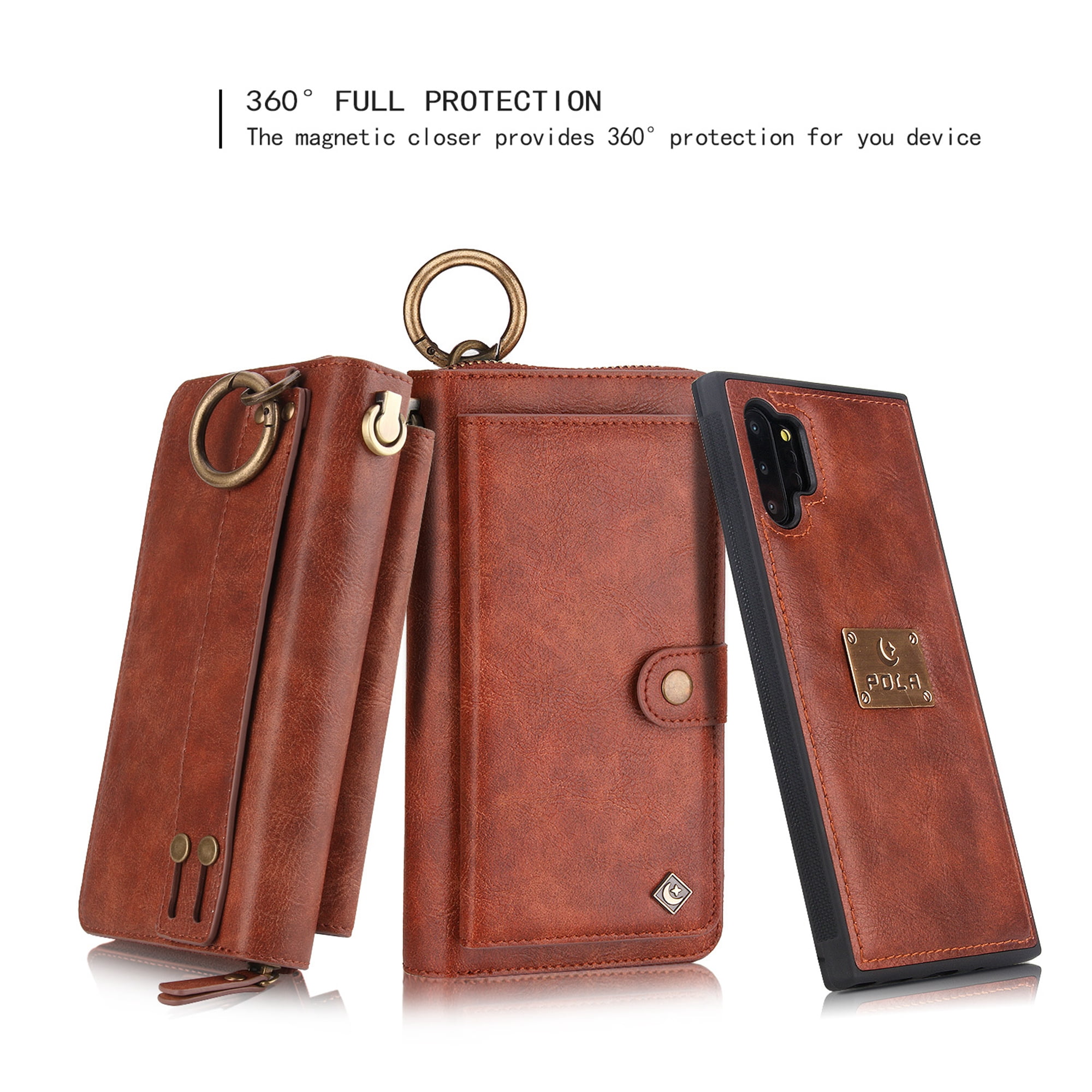 Samsung Galaxy Note 10 Plus Wallet Detachable Case, Dteck Zipper Purse Phone Case Multi-functional Folio Flip Leather Removable Magnetic Back Cover For Samsung Galaxy Note10+, Brown