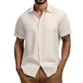 thumbnail image 2 of Mens Short Sleeve Collared Button Down Shirt Polka Dot Print Relaxed Fit Casual Beach Vacation Fashion Shirts Beige L, 2 of 5